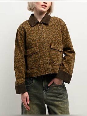 STOOSH Cheetah Brown Wash Crop Barn Jacket